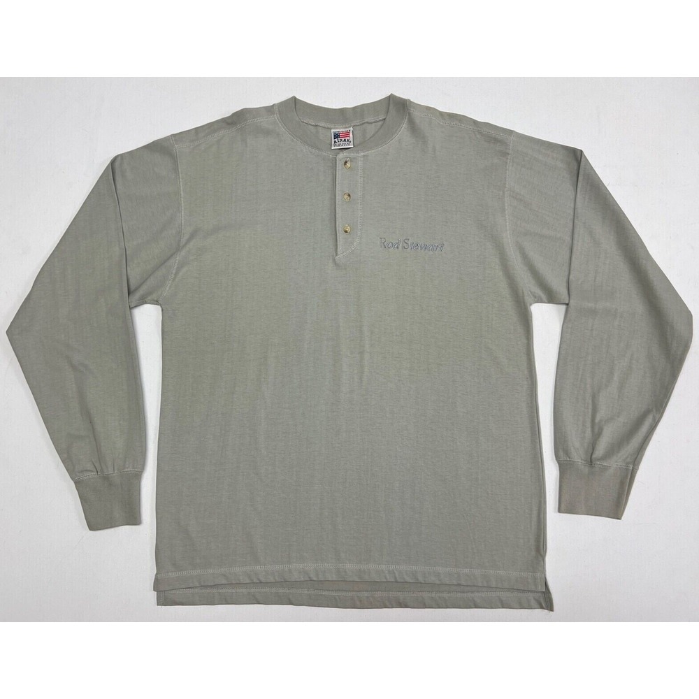 Vintage Rod Stewart Long‎ Sleeve Grey Shirt 3 Button Henley One Size Fits All